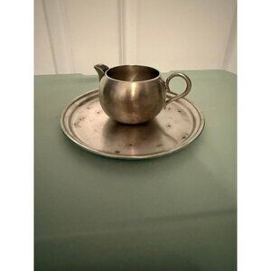 Vintage Pewter by Turner | Creamer and Plate | Stamped